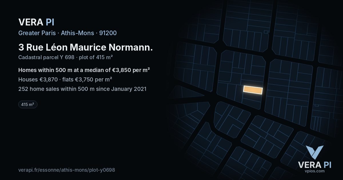 3 Rue Léon Maurice Normann, Athis-Mons at night – the plot lit, the parcels around coloured by the prices near them