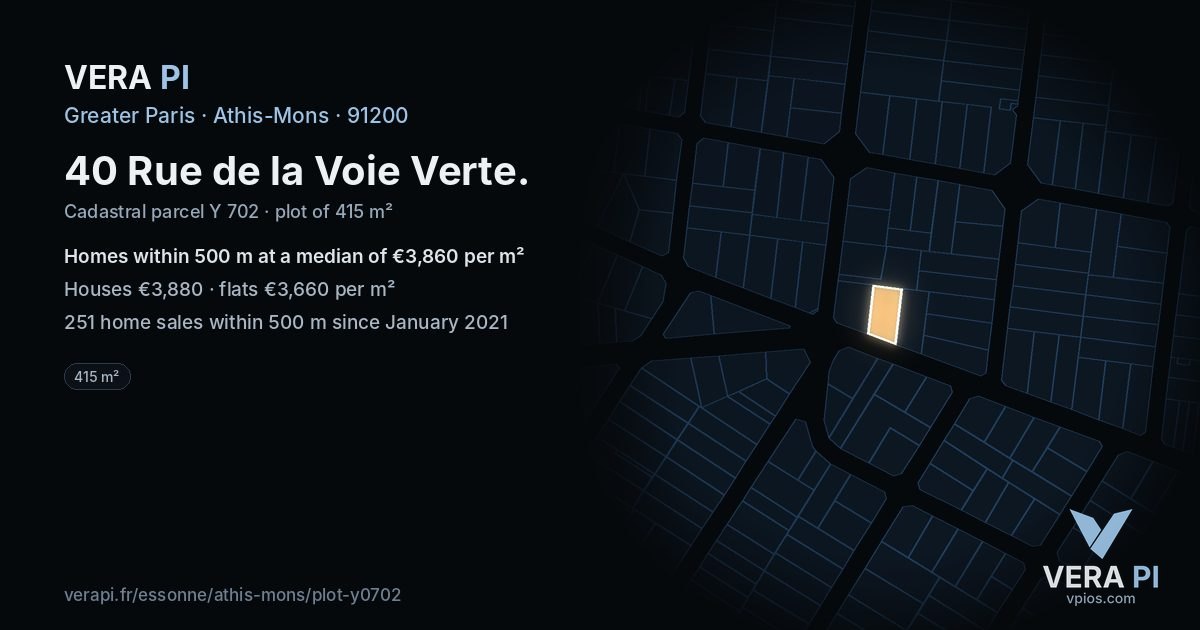 40 Rue de la Voie Verte, Athis-Mons at night – the plot lit, the parcels around coloured by the prices near them