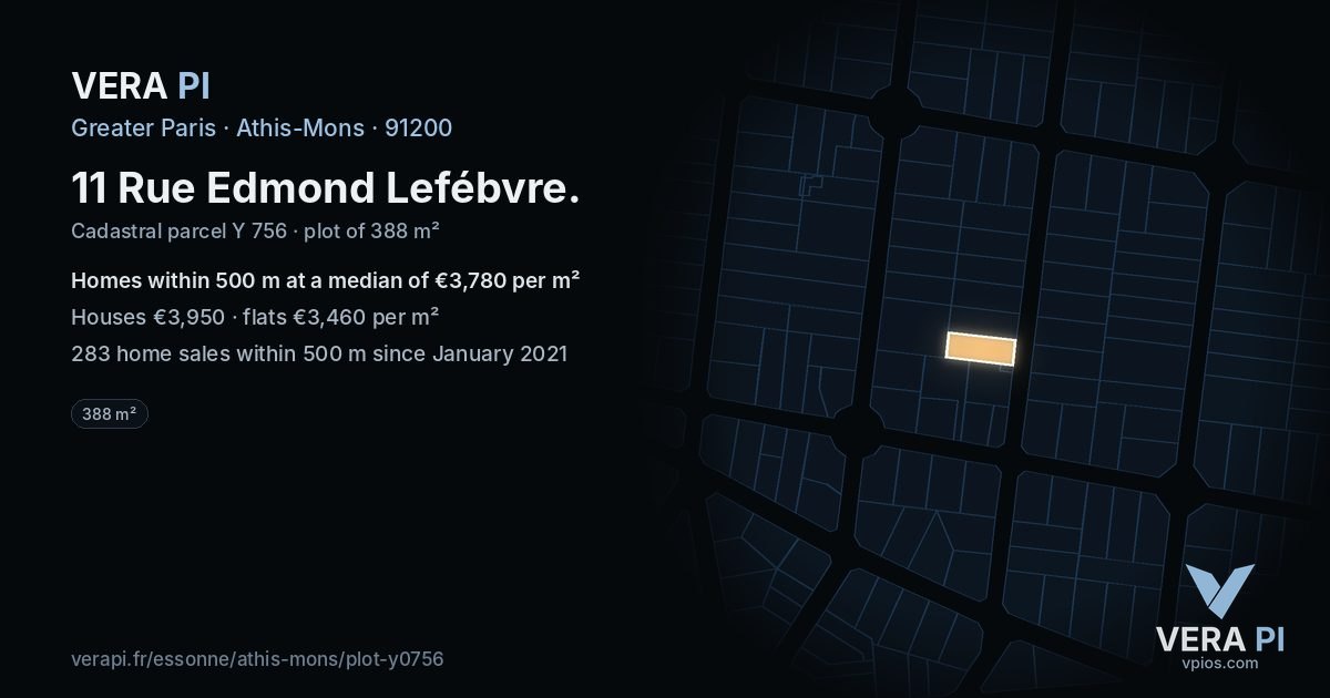 11 Rue Edmond Lefébvre, Athis-Mons at night – the plot lit, the parcels around coloured by the prices near them