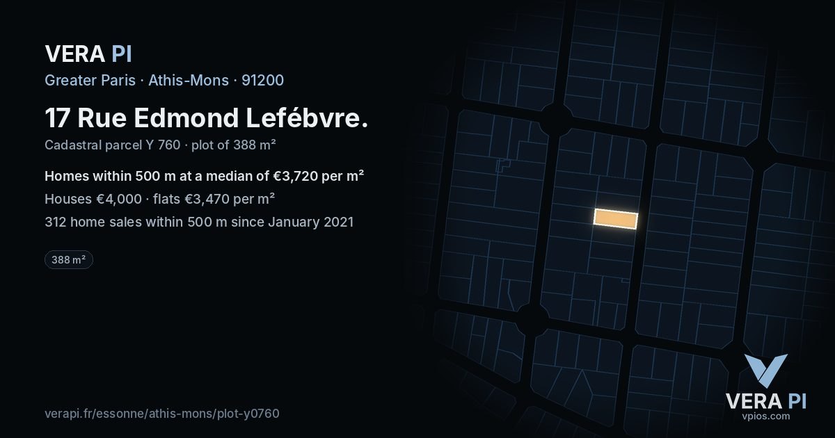 17 Rue Edmond Lefébvre, Athis-Mons at night – the plot lit, the parcels around coloured by the prices near them