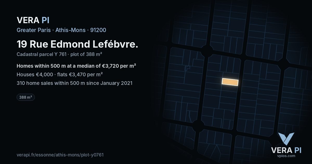 19 Rue Edmond Lefébvre, Athis-Mons at night – the plot lit, the parcels around coloured by the prices near them