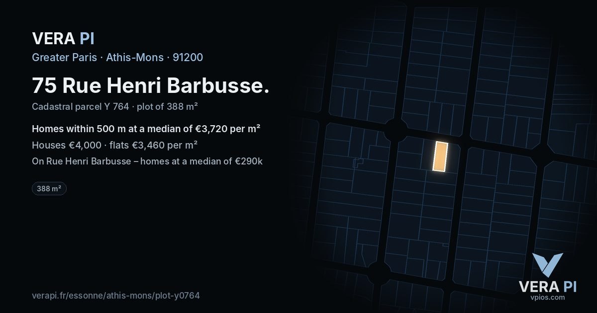 75 Rue Henri Barbusse, Athis-Mons at night – the plot lit, the parcels around coloured by the prices near them