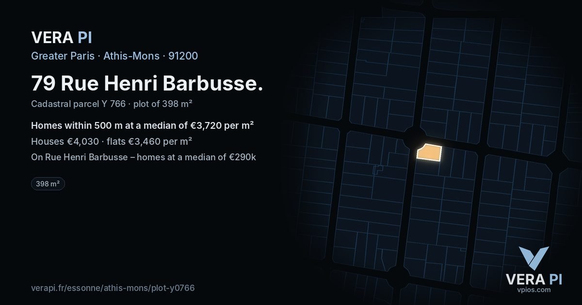 79 Rue Henri Barbusse, Athis-Mons at night – the plot lit, the parcels around coloured by the prices near them