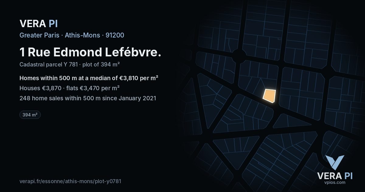 1 Rue Edmond Lefébvre, Athis-Mons at night – the plot lit, the parcels around coloured by the prices near them