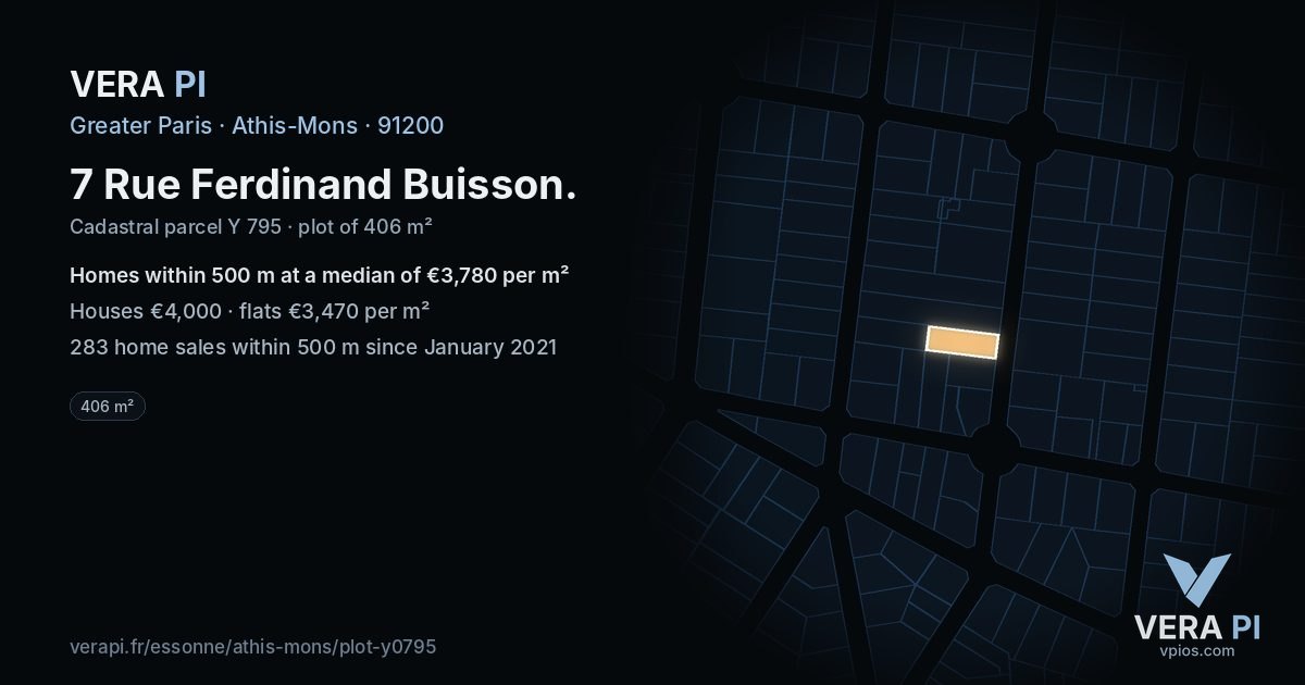 7 Rue Ferdinand Buisson, Athis-Mons at night – the plot lit, the parcels around coloured by the prices near them