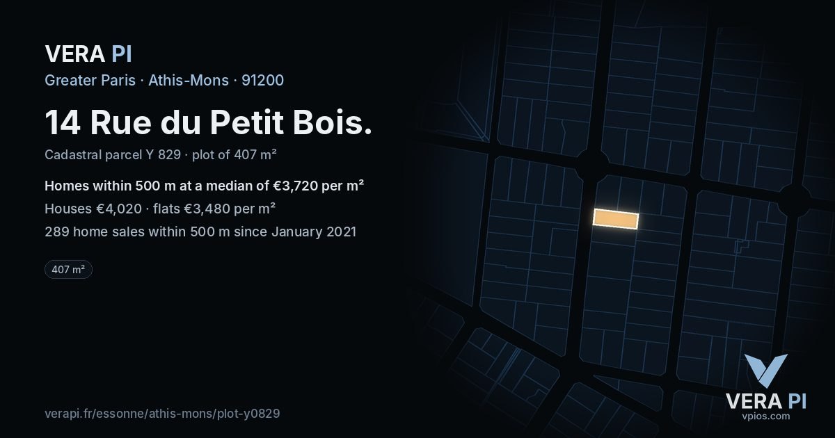 14 Rue du Petit Bois, Athis-Mons at night – the plot lit, the parcels around coloured by the prices near them