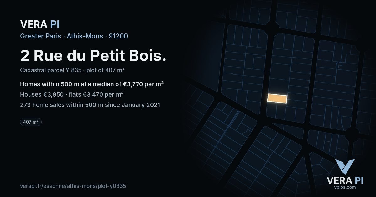 2 Rue du Petit Bois, Athis-Mons at night – the plot lit, the parcels around coloured by the prices near them