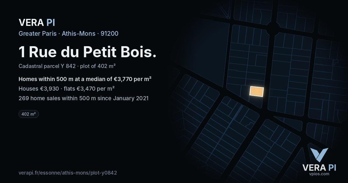 1 Rue du Petit Bois, Athis-Mons at night – the plot lit, the parcels around coloured by the prices near them