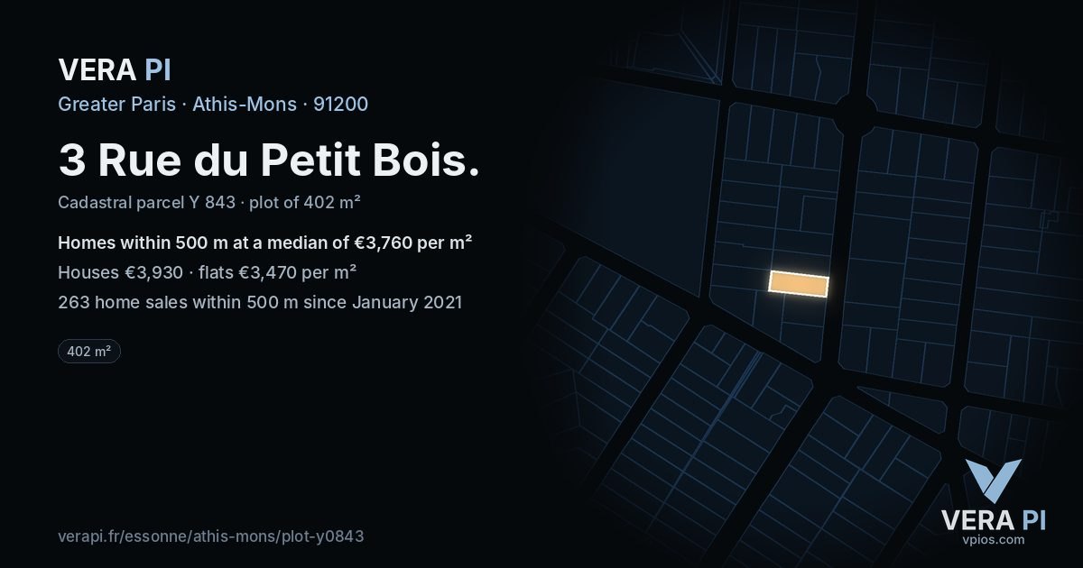 3 Rue du Petit Bois, Athis-Mons at night – the plot lit, the parcels around coloured by the prices near them
