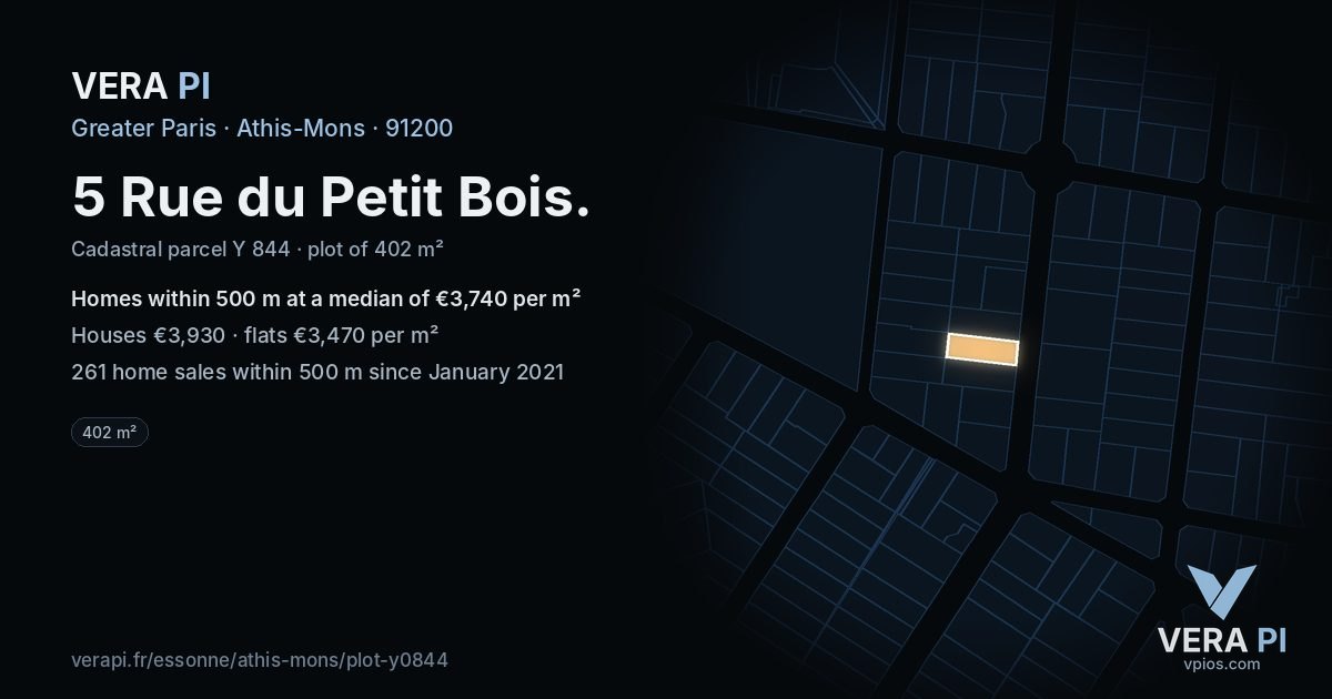 5 Rue du Petit Bois, Athis-Mons at night – the plot lit, the parcels around coloured by the prices near them
