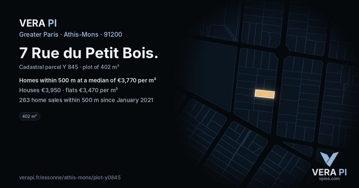 7 Rue du Petit Bois, Athis-Mons at night – the plot lit, the parcels around coloured by the prices near them