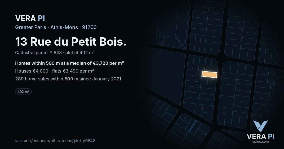 13 Rue du Petit Bois, Athis-Mons at night – the plot lit, the parcels around coloured by the prices near them