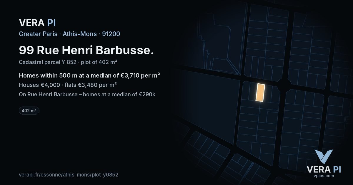 99 Rue Henri Barbusse, Athis-Mons at night – the plot lit, the parcels around coloured by the prices near them