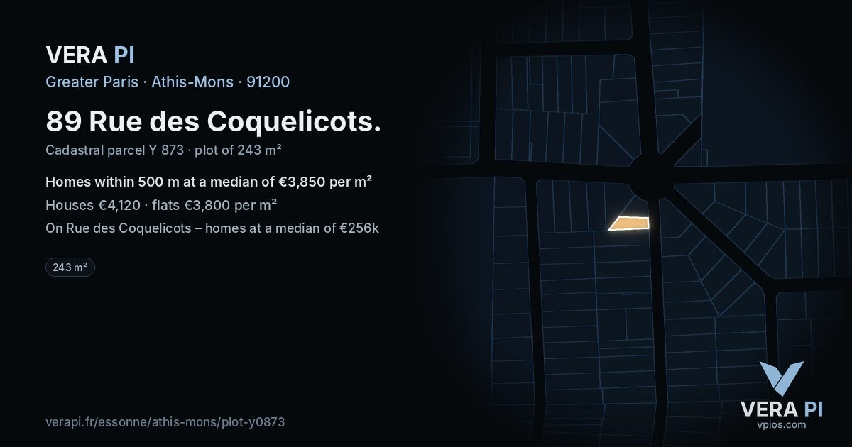 89 Rue des Coquelicots, Athis-Mons at night – the plot lit, the parcels around coloured by the prices near them