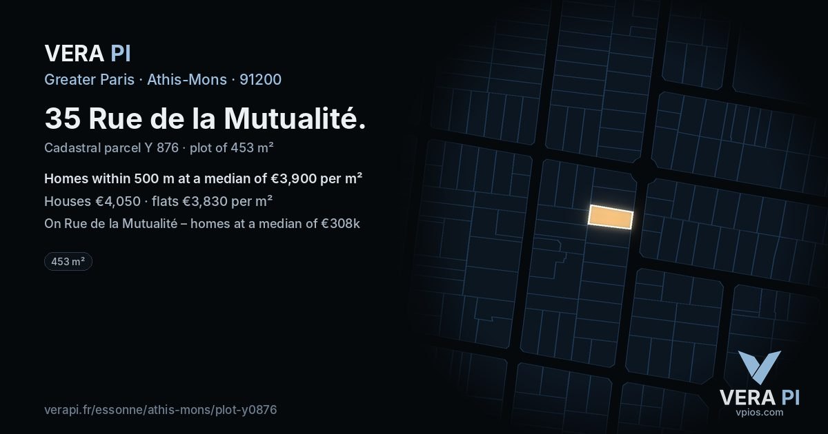 35 Rue de la Mutualité, Athis-Mons at night – the plot lit, the parcels around coloured by the prices near them