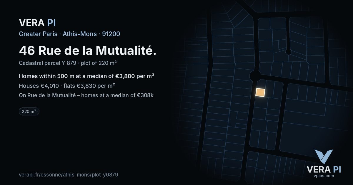 46 Rue de la Mutualité, Athis-Mons at night – the plot lit, the parcels around coloured by the prices near them