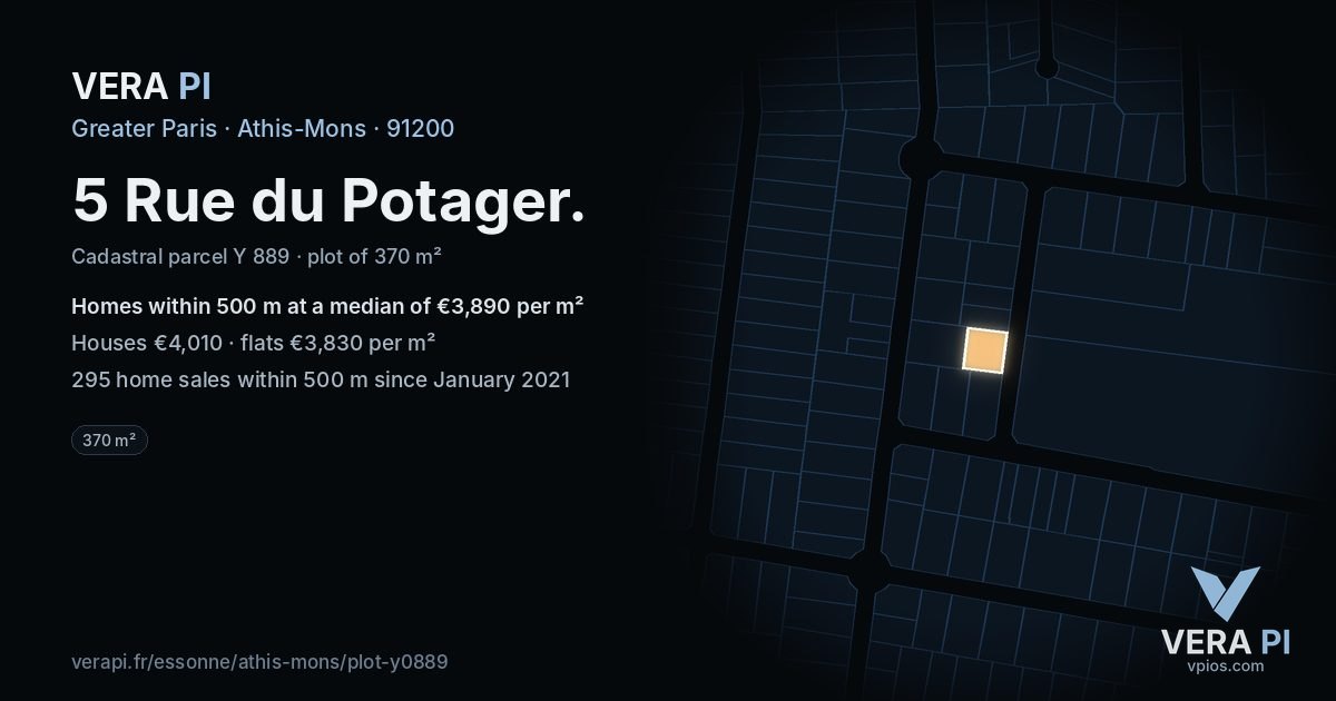 5 Rue du Potager, Athis-Mons at night – the plot lit, the parcels around coloured by the prices near them