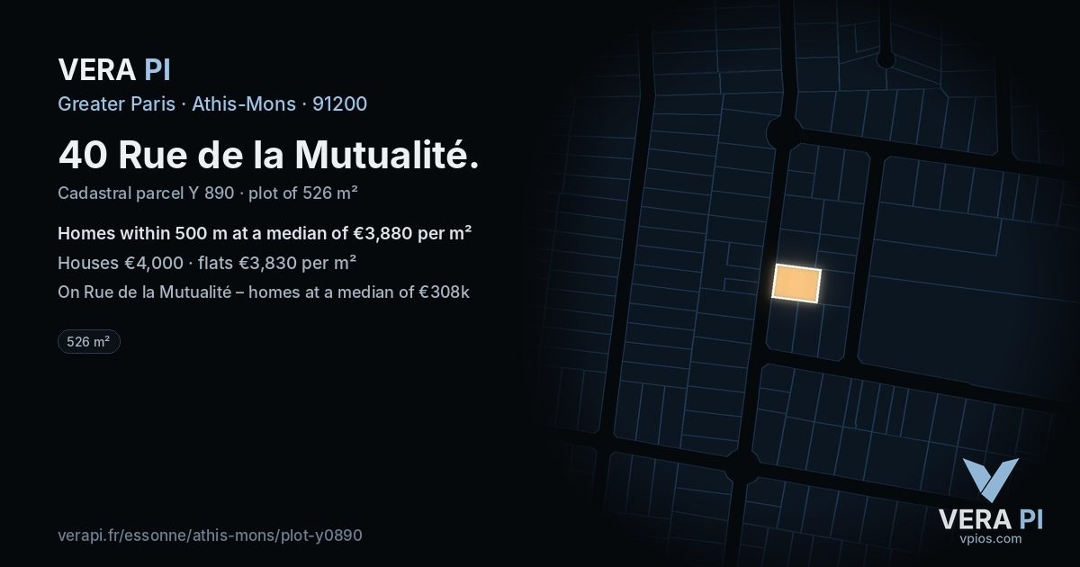 40 Rue de la Mutualité, Athis-Mons at night – the plot lit, the parcels around coloured by the prices near them