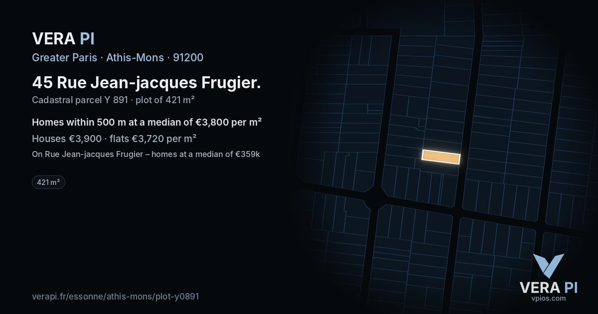 45 Rue Jean-jacques Frugier, Athis-Mons at night – the plot lit, the parcels around coloured by the prices near them