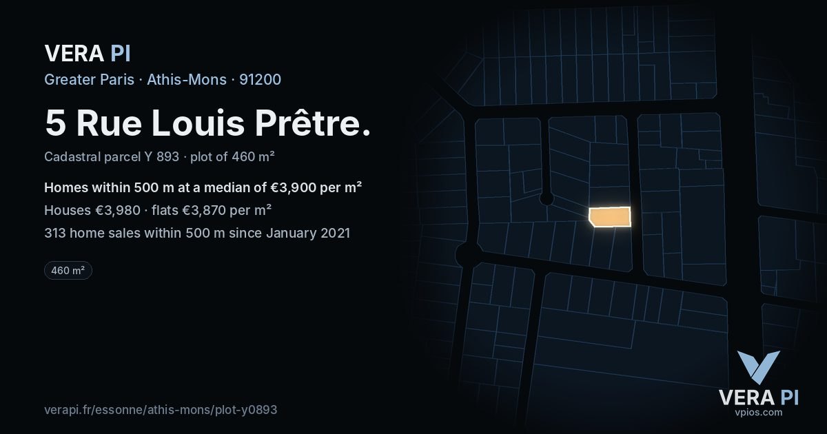 5 Rue Louis Prêtre, Athis-Mons at night – the plot lit, the parcels around coloured by the prices near them