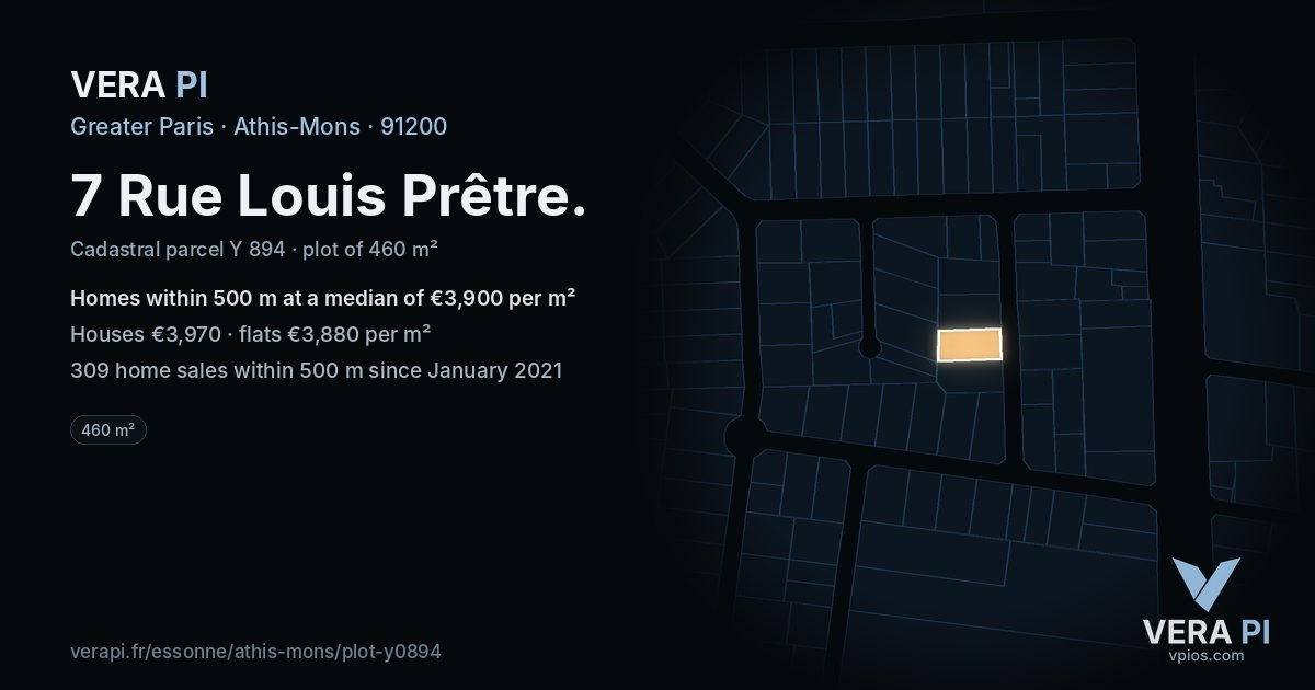 7 Rue Louis Prêtre, Athis-Mons at night – the plot lit, the parcels around coloured by the prices near them