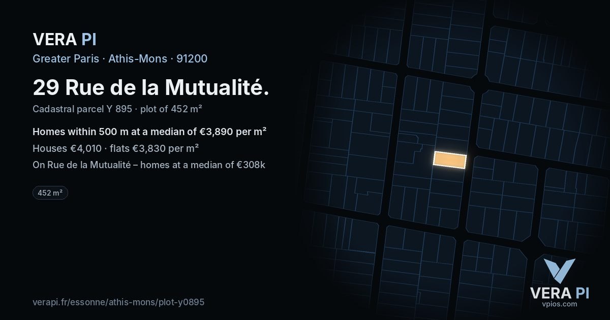 29 Rue de la Mutualité, Athis-Mons at night – the plot lit, the parcels around coloured by the prices near them