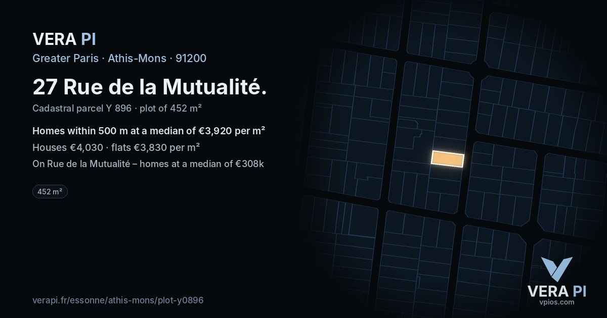 27 Rue de la Mutualité, Athis-Mons at night – the plot lit, the parcels around coloured by the prices near them