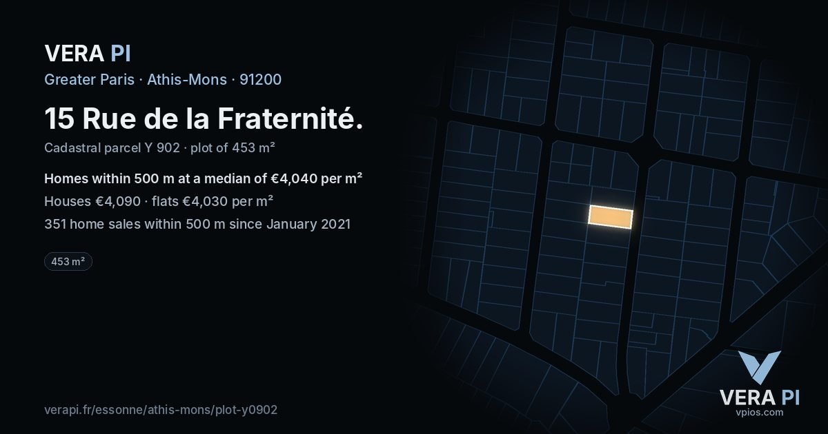 15 Rue de la Fraternité, Athis-Mons at night – the plot lit, the parcels around coloured by the prices near them