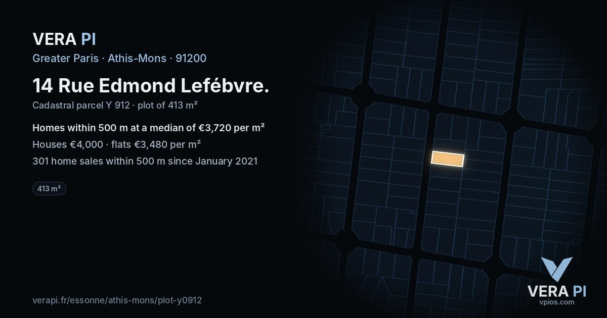 14 Rue Edmond Lefébvre, Athis-Mons at night – the plot lit, the parcels around coloured by the prices near them