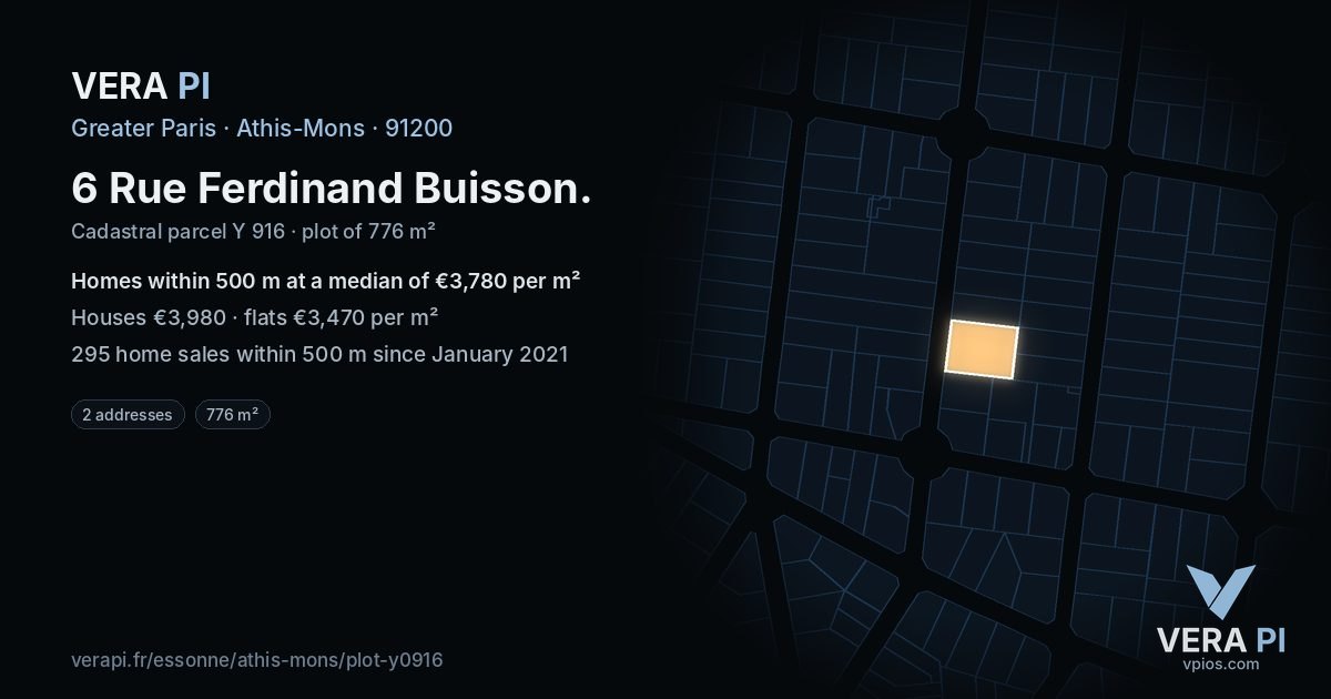 6 Rue Ferdinand Buisson, Athis-Mons at night – the plot lit, the parcels around coloured by the prices near them