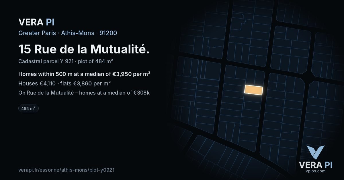 15 Rue de la Mutualité, Athis-Mons at night – the plot lit, the parcels around coloured by the prices near them