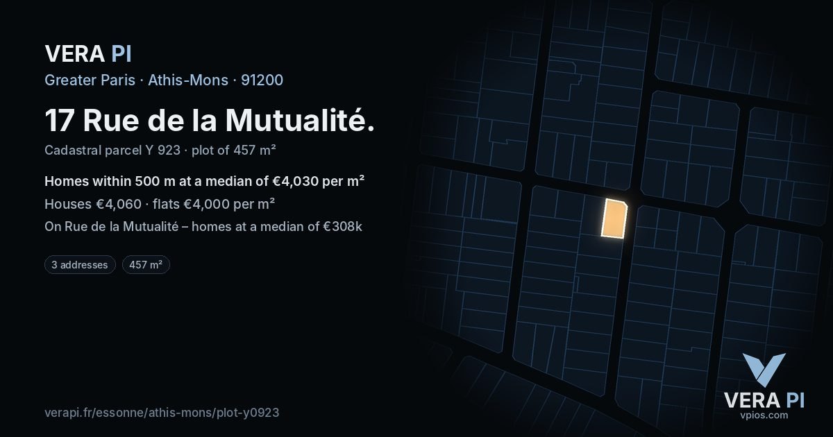 17 Rue de la Mutualité, Athis-Mons at night – the plot lit, the parcels around coloured by the prices near them