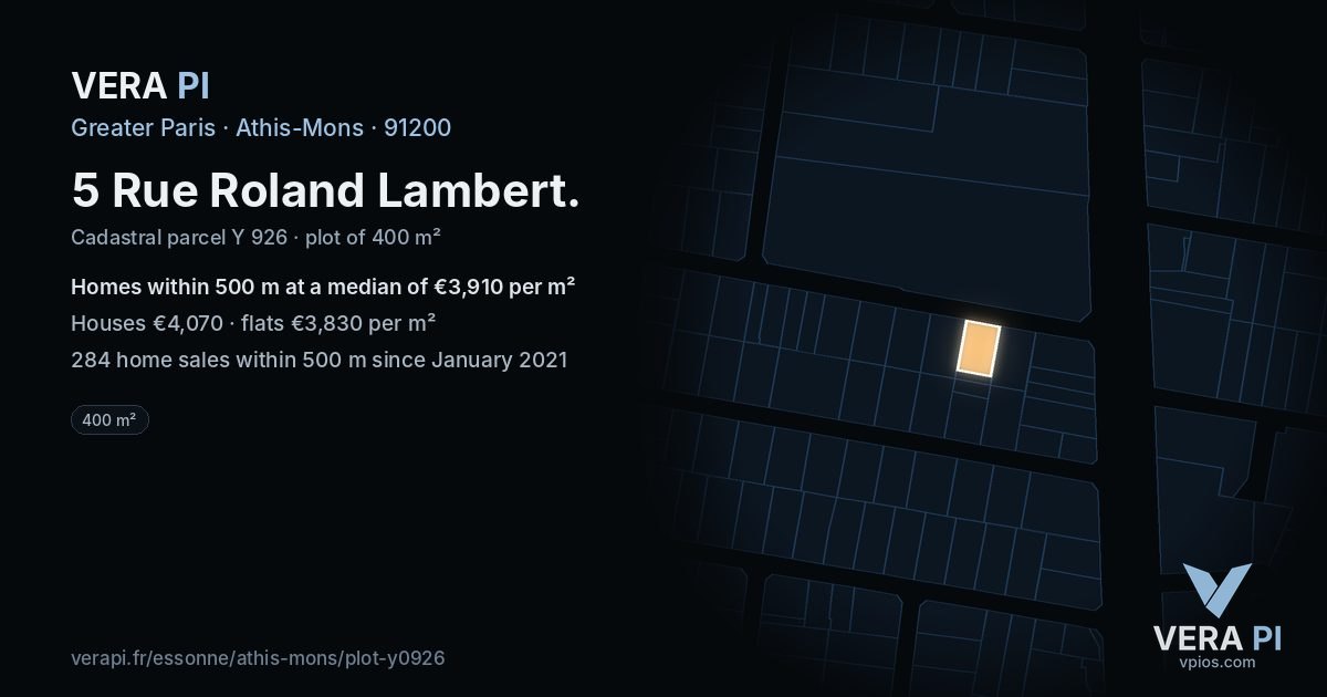 5 Rue Roland Lambert, Athis-Mons at night – the plot lit, the parcels around coloured by the prices near them