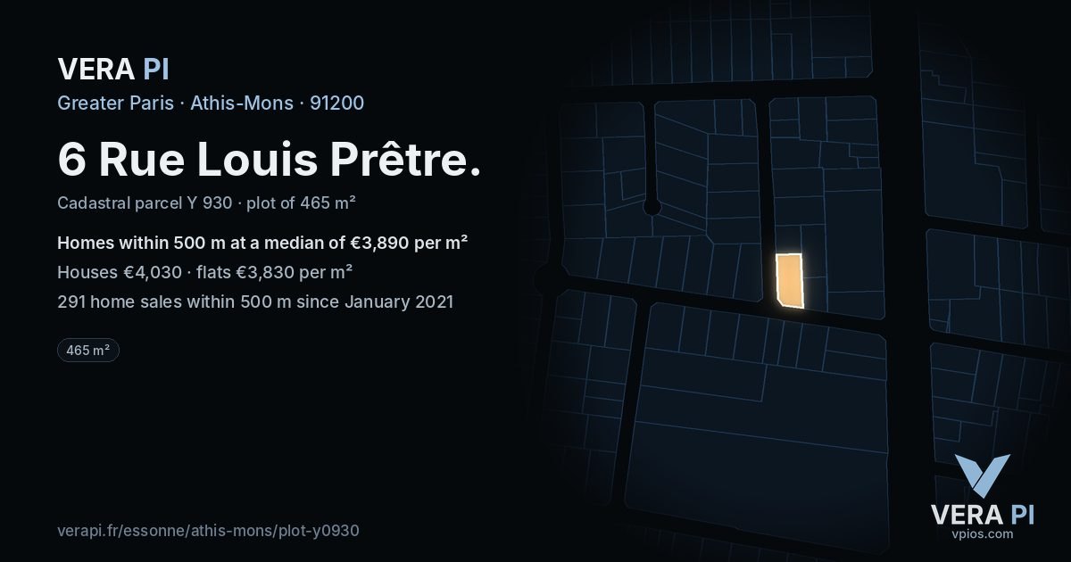 6 Rue Louis Prêtre, Athis-Mons at night – the plot lit, the parcels around coloured by the prices near them