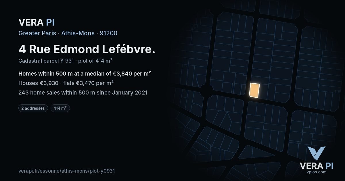 4 Rue Edmond Lefébvre, Athis-Mons at night – the plot lit, the parcels around coloured by the prices near them