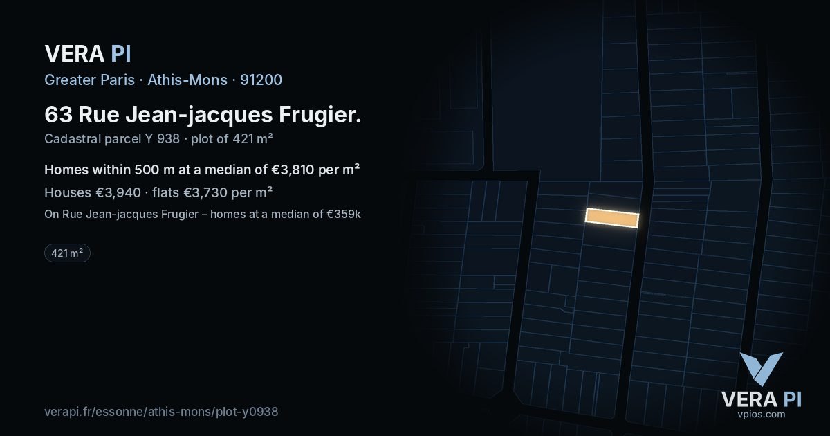 63 Rue Jean-jacques Frugier, Athis-Mons at night – the plot lit, the parcels around coloured by the prices near them