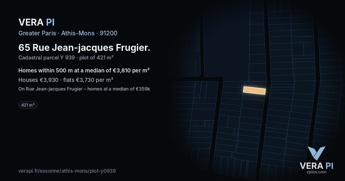 65 Rue Jean-jacques Frugier, Athis-Mons at night – the plot lit, the parcels around coloured by the prices near them