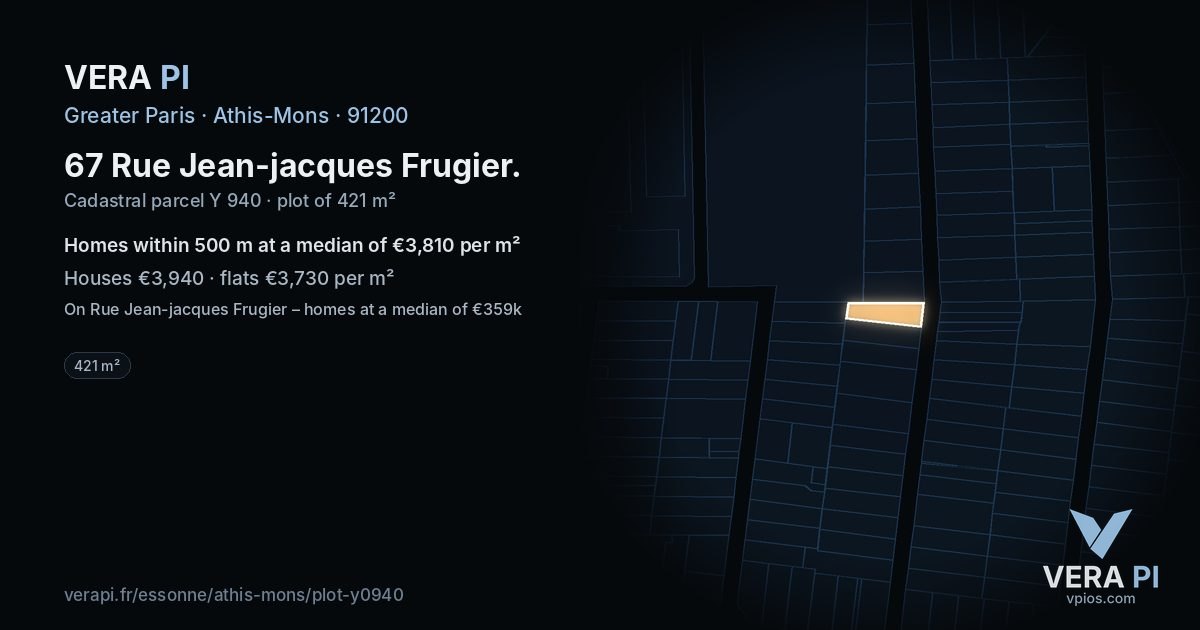 67 Rue Jean-jacques Frugier, Athis-Mons at night – the plot lit, the parcels around coloured by the prices near them