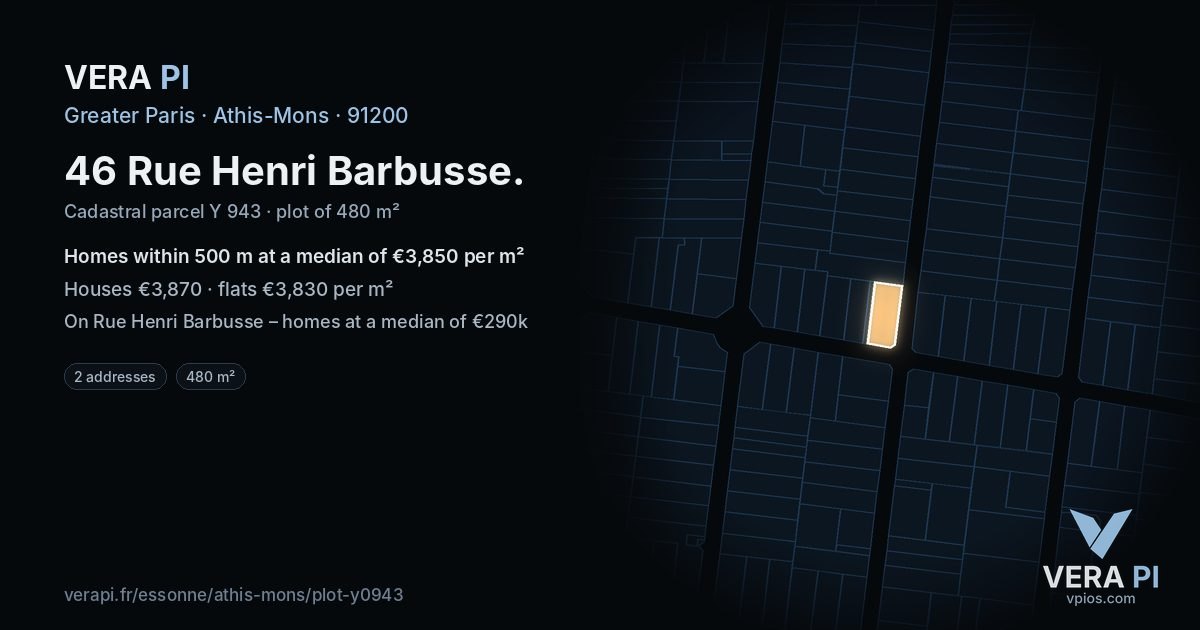 46 Rue Henri Barbusse, Athis-Mons at night – the plot lit, the parcels around coloured by the prices near them