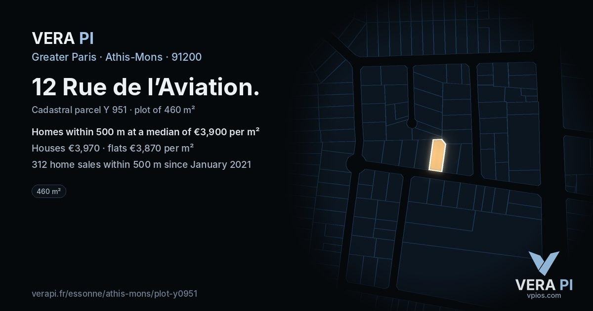 12 Rue de l’Aviation, Athis-Mons at night – the plot lit, the parcels around coloured by the prices near them