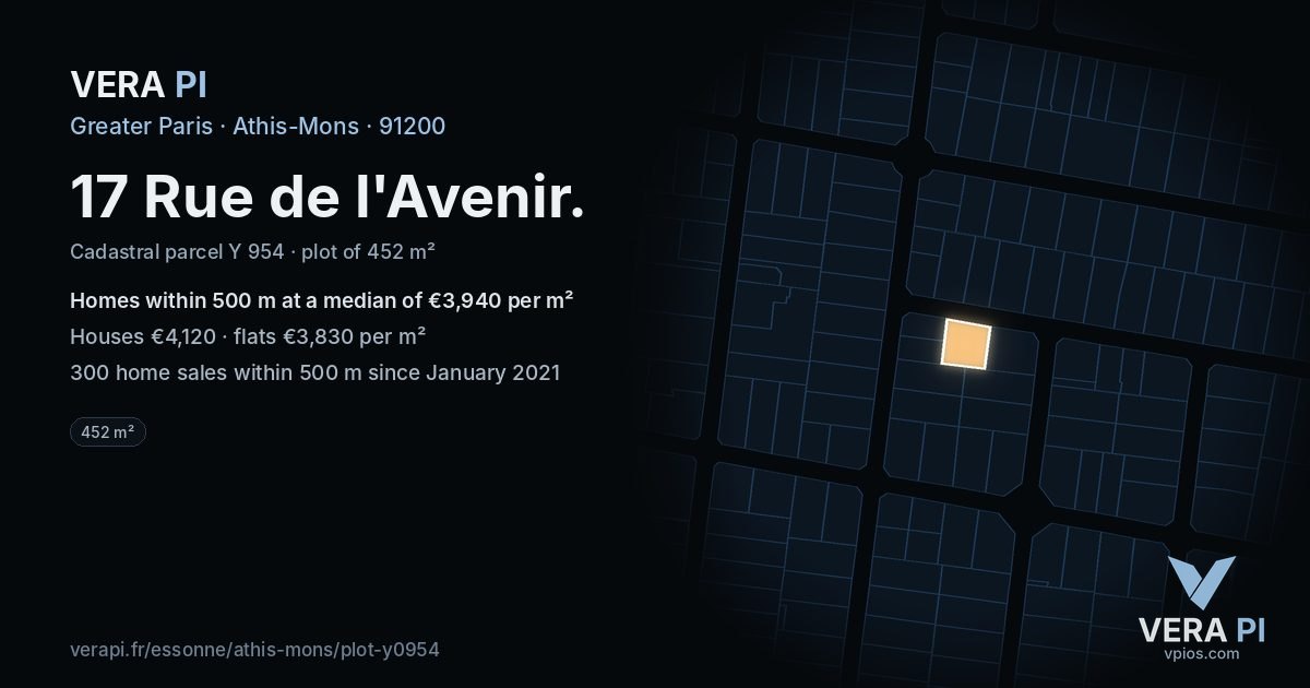 17 Rue de l'Avenir, Athis-Mons at night – the plot lit, the parcels around coloured by the prices near them
