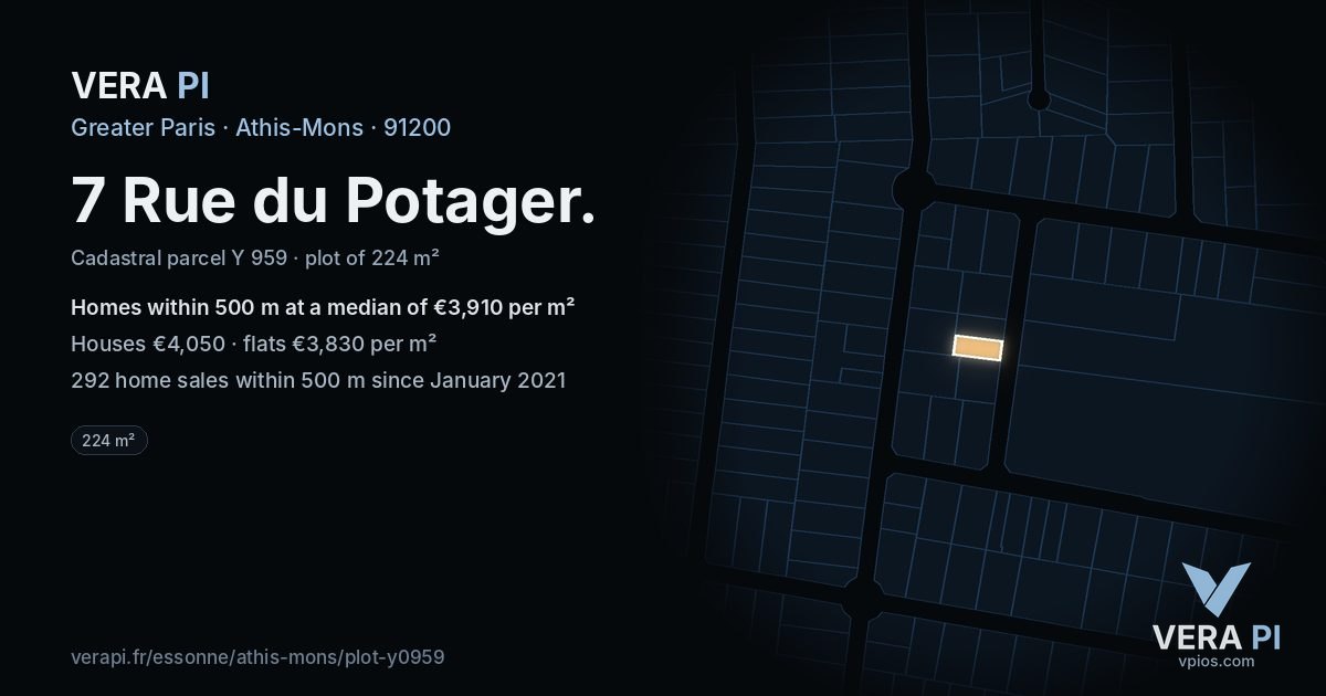 7 Rue du Potager, Athis-Mons at night – the plot lit, the parcels around coloured by the prices near them