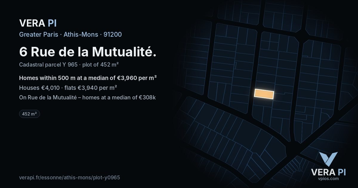 6 Rue de la Mutualité, Athis-Mons at night – the plot lit, the parcels around coloured by the prices near them