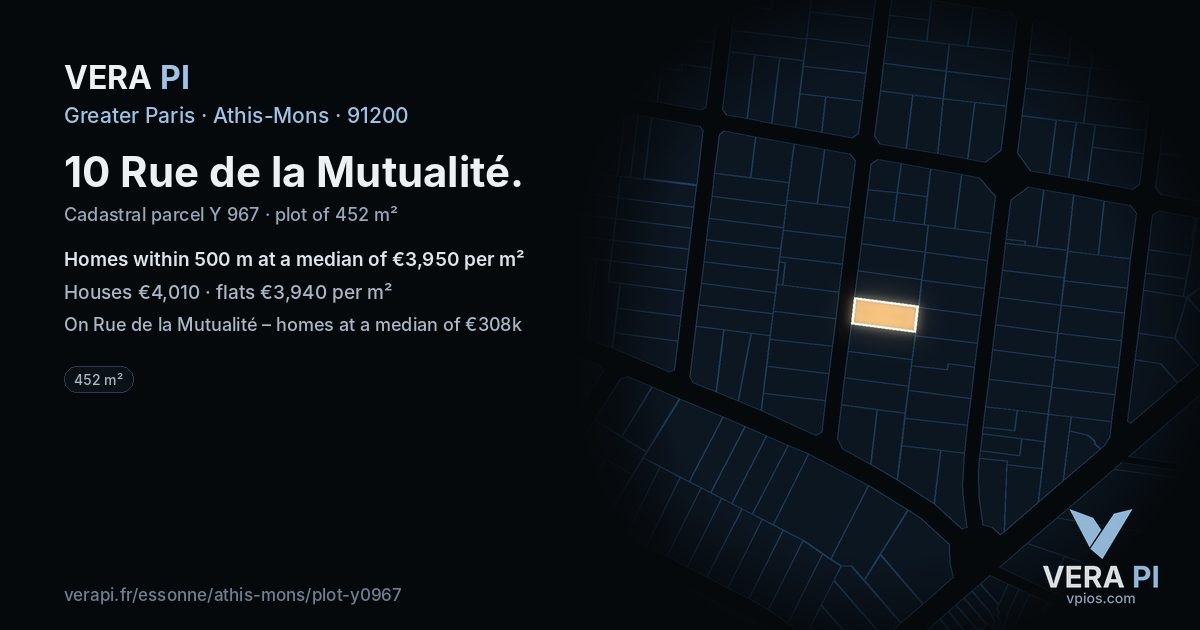10 Rue de la Mutualité, Athis-Mons at night – the plot lit, the parcels around coloured by the prices near them