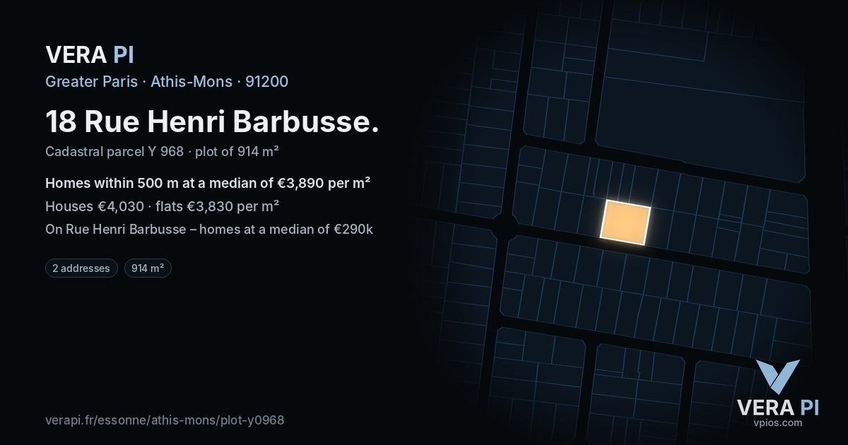 18 Rue Henri Barbusse, Athis-Mons at night – the plot lit, the parcels around coloured by the prices near them