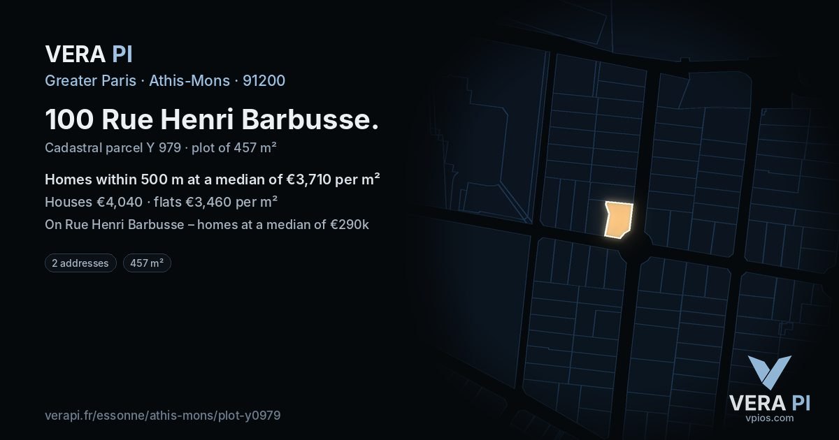 100 Rue Henri Barbusse, Athis-Mons at night – the plot lit, the parcels around coloured by the prices near them