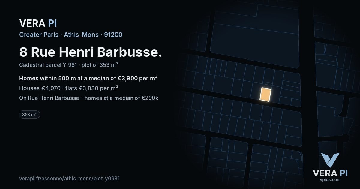 8 Rue Henri Barbusse, Athis-Mons at night – the plot lit, the parcels around coloured by the prices near them