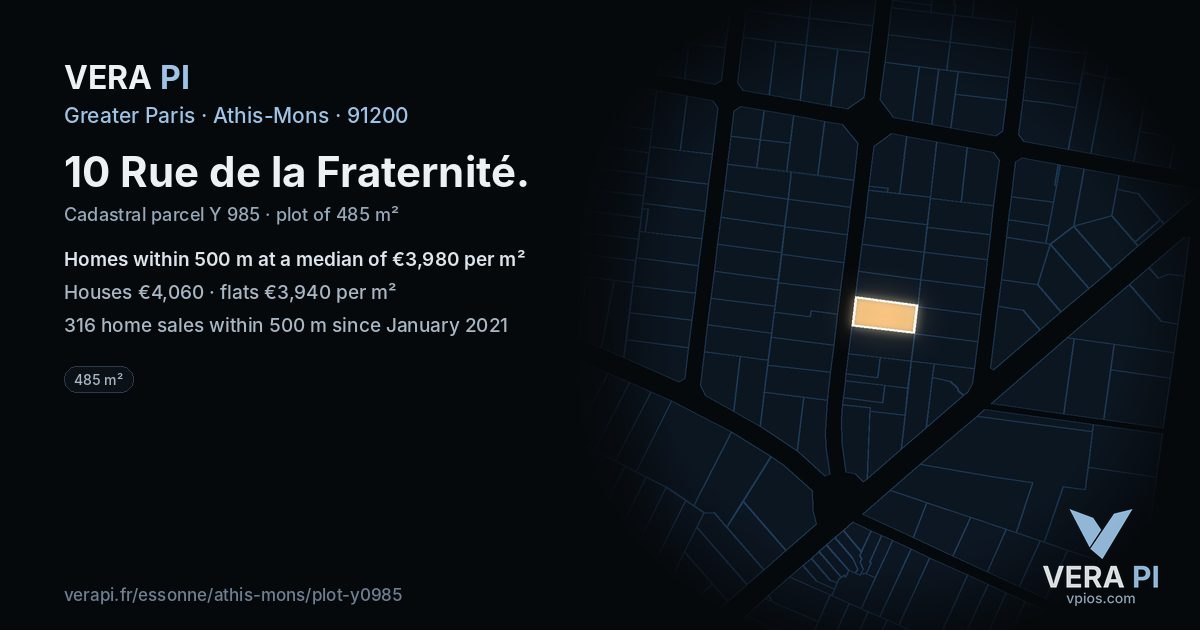 10 Rue de la Fraternité, Athis-Mons at night – the plot lit, the parcels around coloured by the prices near them