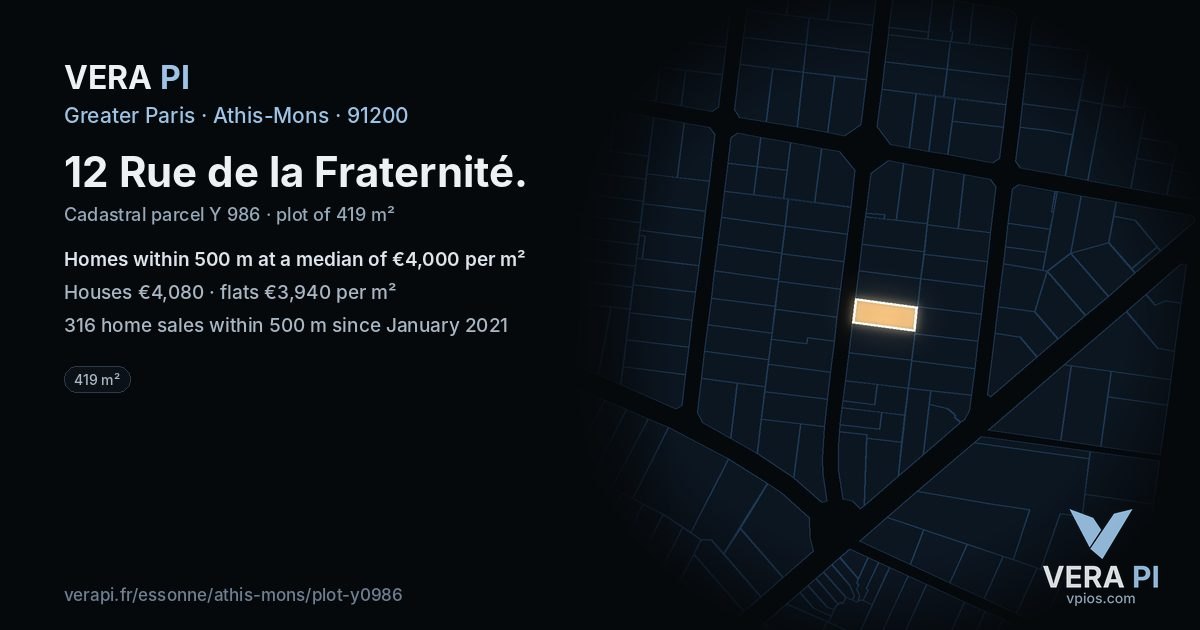 12 Rue de la Fraternité, Athis-Mons at night – the plot lit, the parcels around coloured by the prices near them