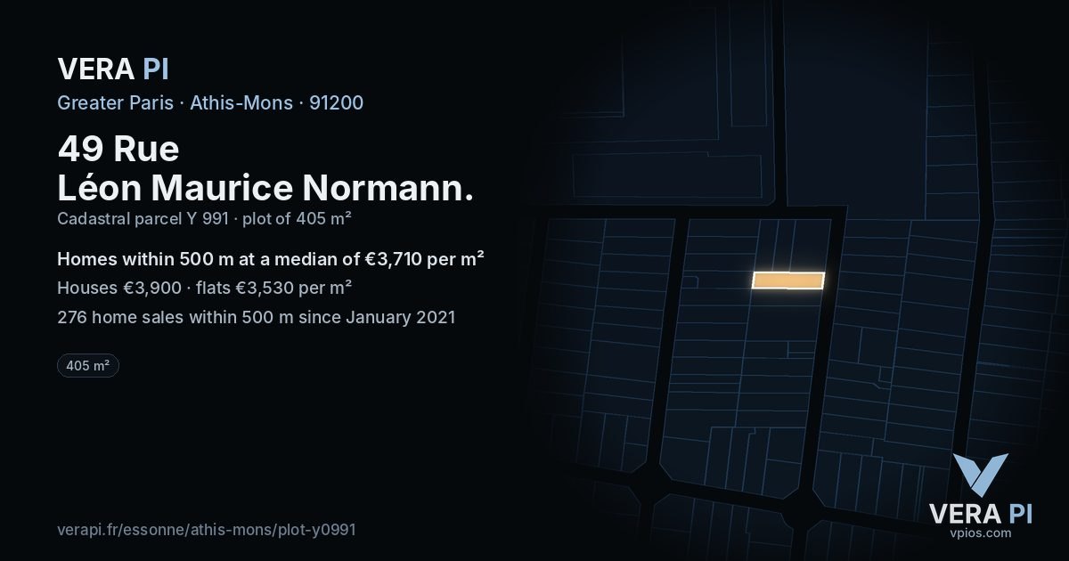 49 Rue Léon Maurice Normann, Athis-Mons at night – the plot lit, the parcels around coloured by the prices near them